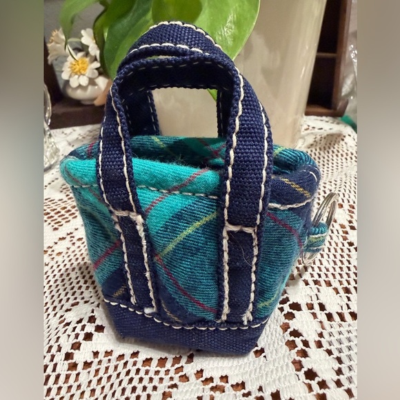 Land’s End Plaid Canvas Micro Tote Keychain/Key Fob - Picture 2 of 4